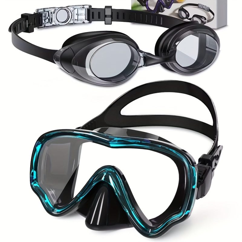 Adult swimming goggles, 180° panoramic view, anti-fog and non-leakage swimming goggles, with replaceable nose bridge, swimming gear
