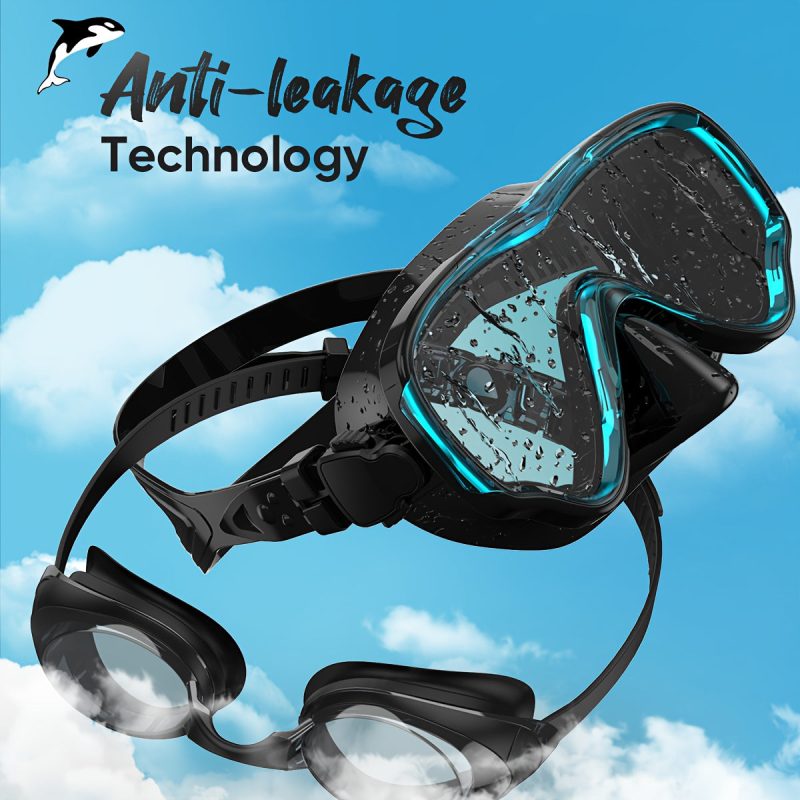 Adult swimming goggles, 180° panoramic view, anti-fog and non-leakage swimming goggles, with replaceable nose bridge, swimming gear