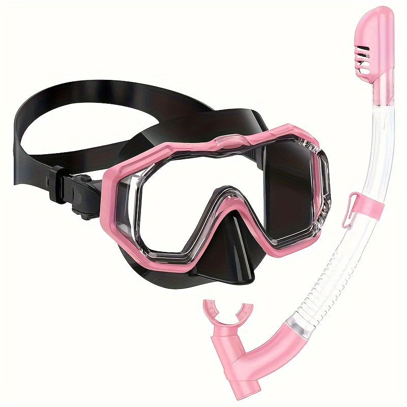 One large frame diving mask with wide vision, breathing tube, anti-fog and waterproof swimming goggles, snorkeling equipment