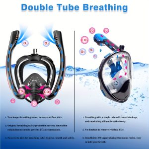 Full cover snorkeling mask, 180 degree panoramic HD snorkeling mask, adult male and female leak proof dry top set