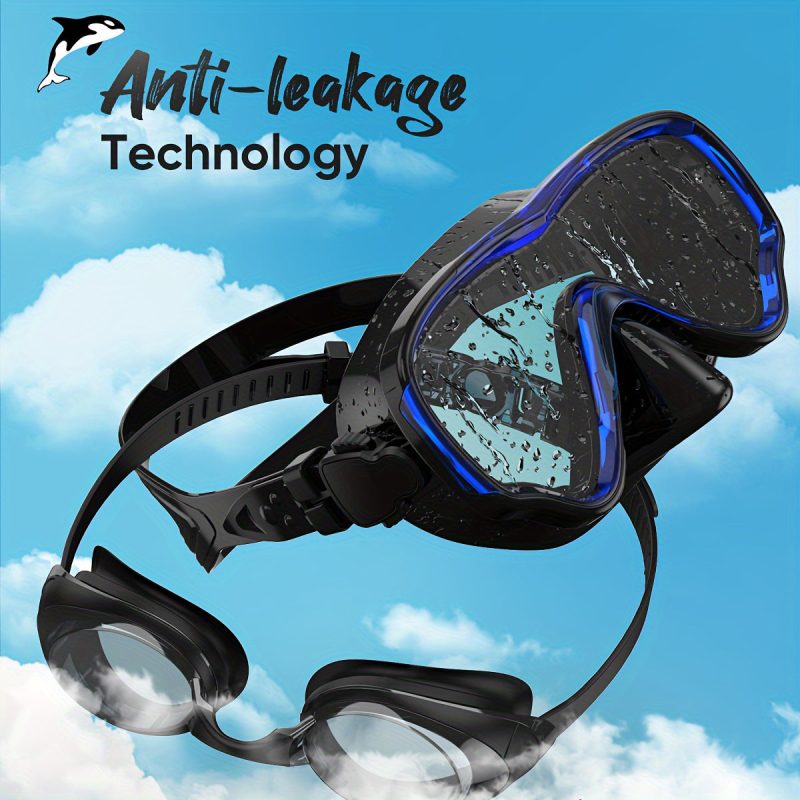 Adult swimming goggles, 180° panoramic view, anti-fog and non-leakage swimming goggles, with replaceable nose bridge, swimming gear