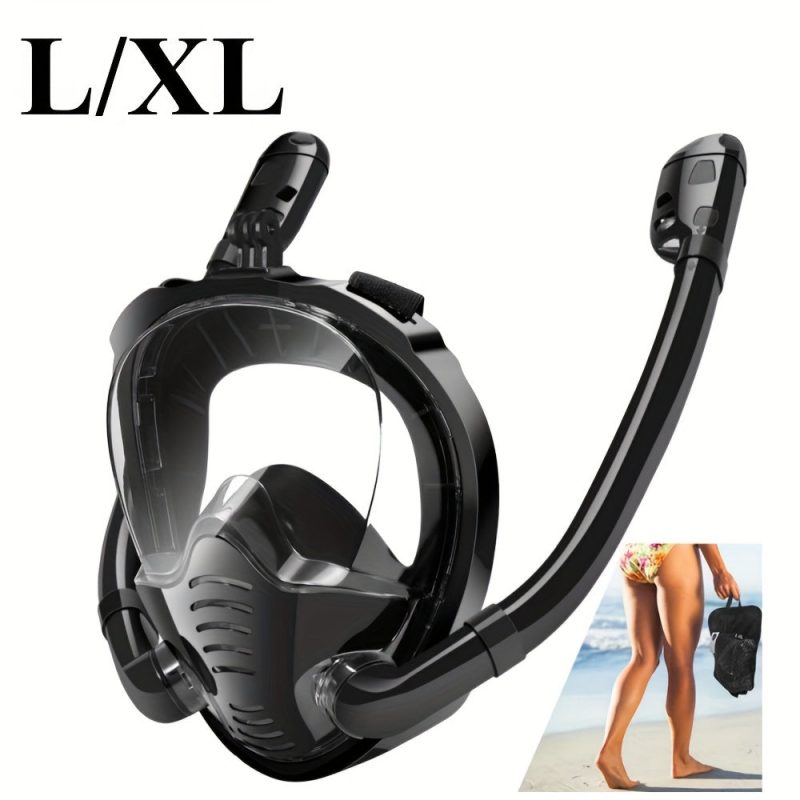 Adult double tube full face mask breathing tube mask, anti-fog and anti-leakage 180° viewing Angle diving goggles, diving swimming snorkeling equipment