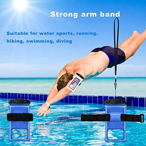 Universal 100 Feet Waterproof Phone Pouch Floating Case with Arm Band for iPhone 13 12 11 Pro Max XS XR X 8 7 6S Plus Samsung Google LG Phone up to 7 Inch (Pack of 2) (Blue+Green)