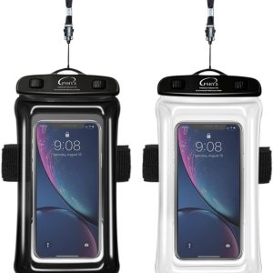 Universal 100 Feet Waterproof Phone Pouch Floating Case with Arm Band for iPhone 13 12 11 Pro Max XS XR X 8 7 6S Plus Samsung Google LG Phone up to 7 Inch (Pack of 2) (Blue+Green)