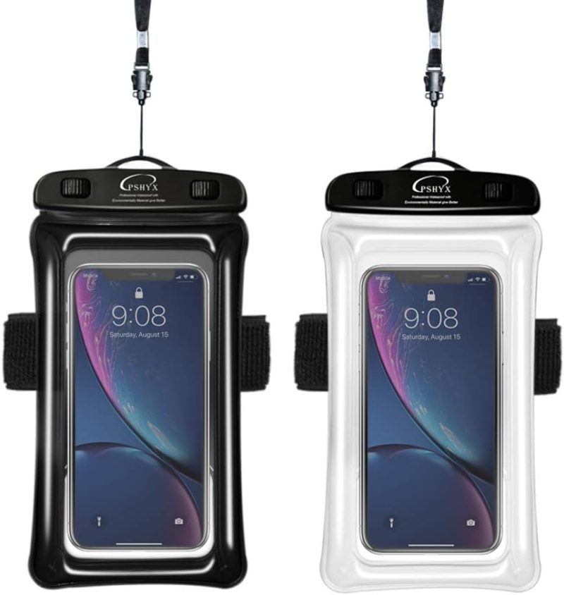 Universal 100 Feet Waterproof Phone Pouch Floating Case with Arm Band for iPhone 13 12 11 Pro Max XS XR X 8 7 6S Plus Samsung Google LG Phone up to 7 Inch (Pack of 2) (Blue+Green)