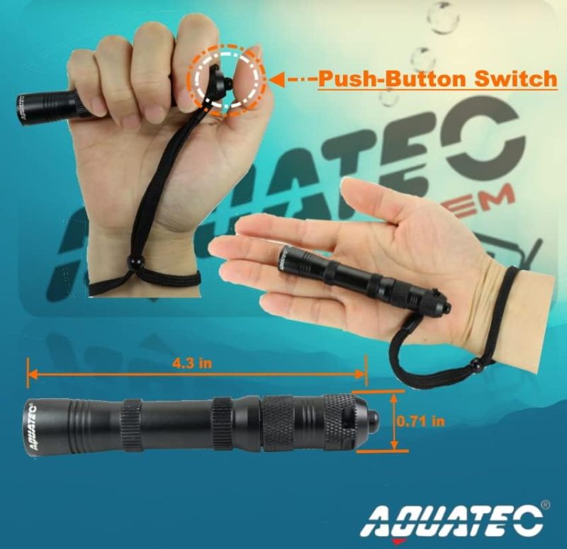 Scuba Diving Light Headlamp Underwater 150M Backup, Dive Flashlight 200 Lumens with Push-Button Switch, Stainless Steel Mask Strap Clip, Lanyard, Made in Taiwan