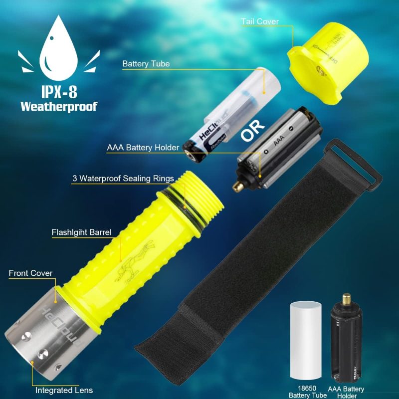 Diving Flashlight with Rechargeable Power Scuba Dive Light IPX8 Waterproof Underwater Flashlight Snorkeling Diving LED High Lumens Torch, 3 Modes with Charger for Underwater Sports(2Pack)