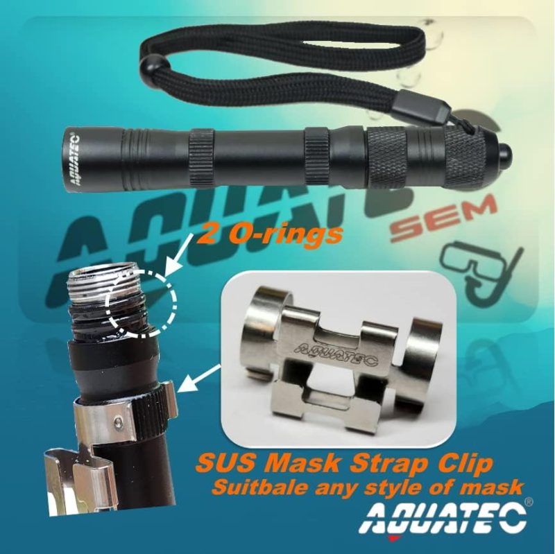 Scuba Diving Light Headlamp Underwater 150M Backup, Dive Flashlight 200 Lumens with Push-Button Switch, Stainless Steel Mask Strap Clip, Lanyard, Made in Taiwan