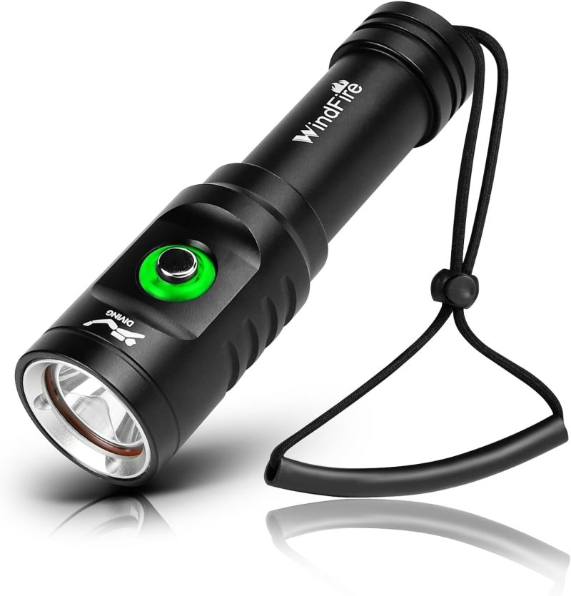 WINDFIRE Dive Lights Scuba Diving Flashlight, 5000LM Scuba Dive Light Rechargeable, IPX8 Waterproof Flashlight Underwater Lights, 3 Modes Diving Torch with Power Indicator for Night Diving
