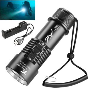 T6 Diving Flashlight - 6000 Lumens Rechargeable Scuba Dive Lights IPX8 Waterproof Underwater 98ft Led Flashlights Super Bright Submersible Torch Light for Under Water Deep Sea Snorkeling Cave at Night