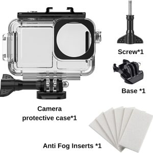 Waterproof Housing Case Cover for DJI OSMO Action 3/4, Underwater Diving Protective Shell with Bracket & Anti Fog Inserts Recycle Drying for ACTION3 Action 4, 45M