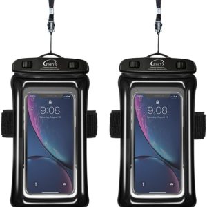Universal 100 Feet Waterproof Phone Pouch Floating Case with Arm Band for iPhone 13 12 11 Pro Max XS XR X 8 7 6S Plus Samsung Google LG Phone up to 7 Inch (Pack of 2) (Blue+Green)