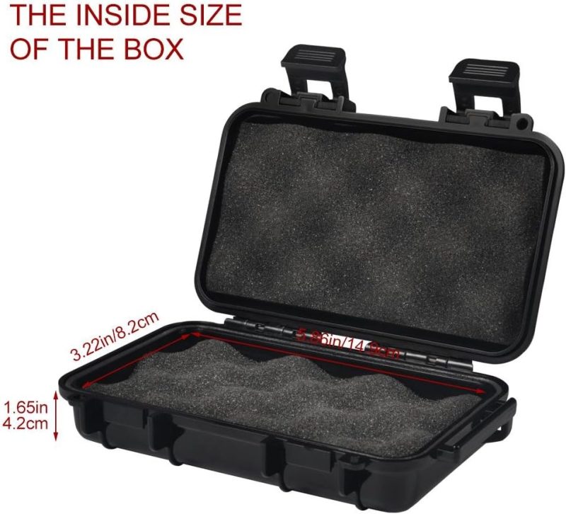 Waterproof Box Shockproof Dry Storage Box, Hard Plastic Protective Grip Carry Touch Phone Case + Foam + Handle for Fishing Camping Hiking (Small -Black)