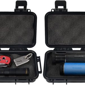 Waterproof Box Shockproof Dry Storage Box, Hard Plastic Protective Grip Carry Touch Phone Case + Foam + Handle for Fishing Camping Hiking (Small -Black)