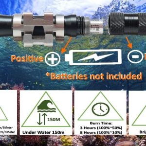 Scuba Diving Light Headlamp Underwater 150M Backup, Dive Flashlight 200 Lumens with Push-Button Switch, Stainless Steel Mask Strap Clip, Lanyard, Made in Taiwan