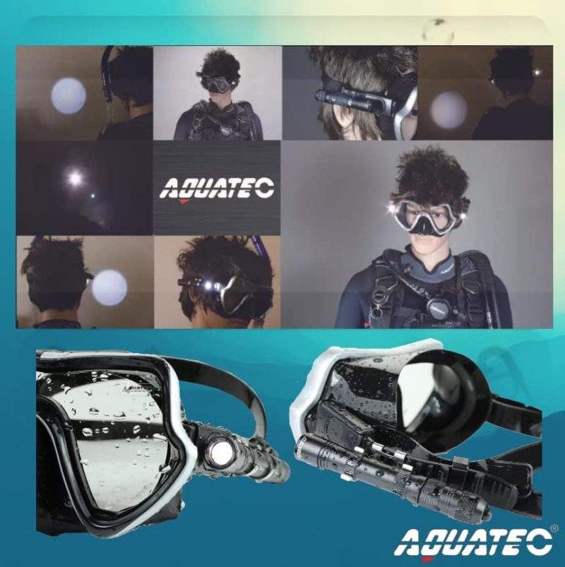 Scuba Diving Light Headlamp Underwater 150M Backup, Dive Flashlight 200 Lumens with Push-Button Switch, Stainless Steel Mask Strap Clip, Lanyard, Made in Taiwan
