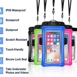 Universal 100 Feet Waterproof Phone Pouch Floating Case with Arm Band for iPhone 13 12 11 Pro Max XS XR X 8 7 6S Plus Samsung Google LG Phone up to 7 Inch (Pack of 2) (Blue+Green)