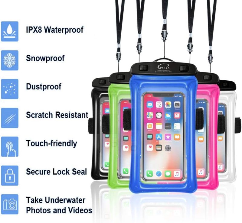 Universal 100 Feet Waterproof Phone Pouch Floating Case with Arm Band for iPhone 13 12 11 Pro Max XS XR X 8 7 6S Plus Samsung Google LG Phone up to 7 Inch (Pack of 2) (Blue+Green)