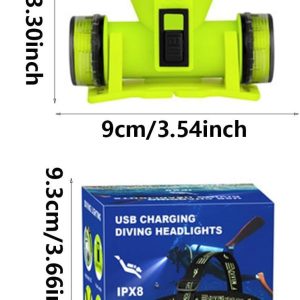 Waterproof Led Head Lamp, Scuba Gear Dive Head Light Underwater Flashlight, IPX8 Waterproof USB Rechargeable Scuba Diving Gear Diving Light, 350M Lighting Distance 2 Lighting Modes