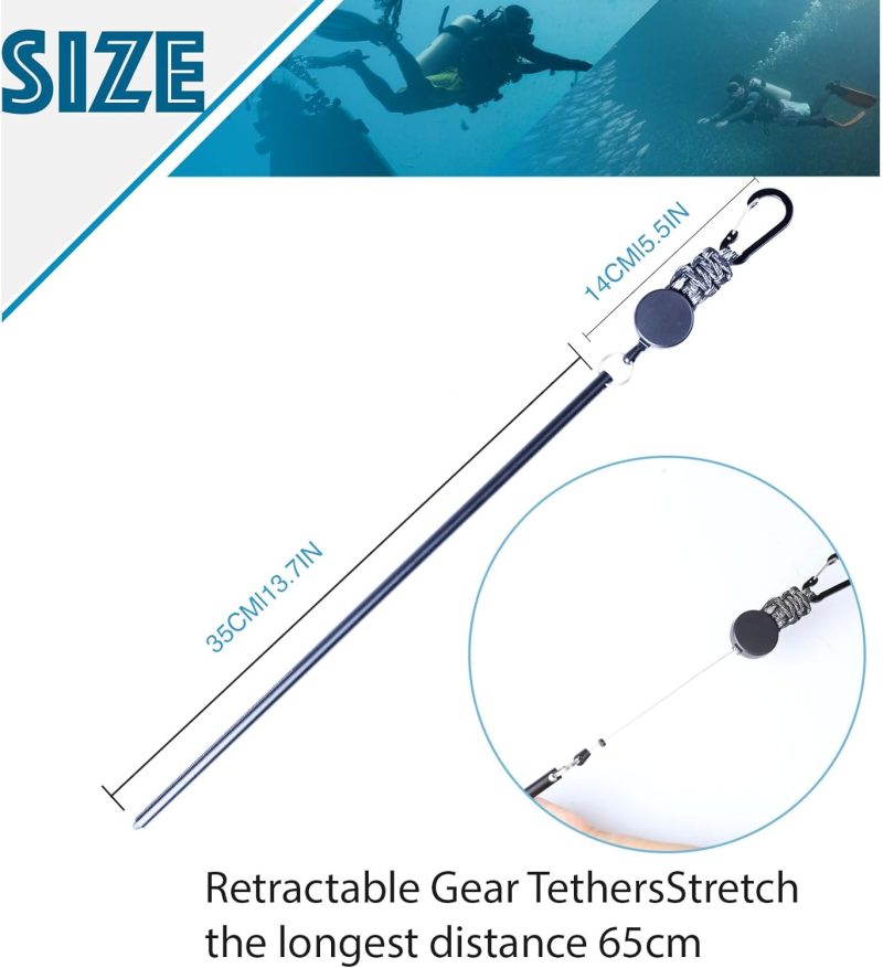 Diving Stick,Scuba Stick Pointer Lobster Tickle Stick Pointer with Retractable Gear Tethers Aluminium Alloy 13inch Tickle Tools Measurem and Underwater Shaker Noise Scuba Gear