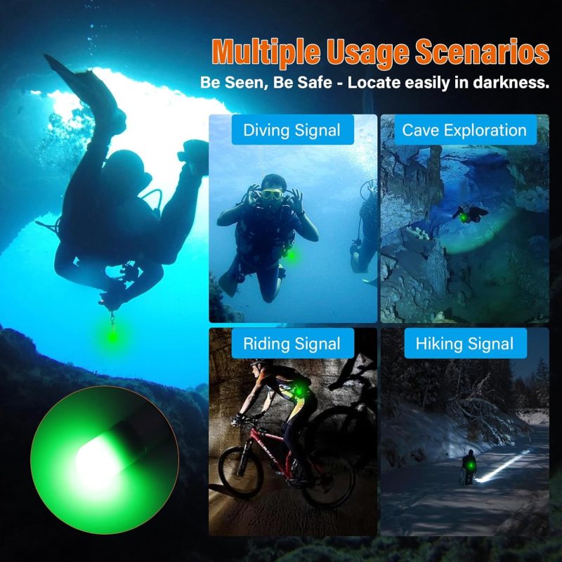 ORCATORCH SD01PRO Upgrade Bright Dive Signal Light, Submersible Beacon Mini Tank Marker Light with Constant and Flashing Modes, for Scuba Diving and Night Time Visibility (Green)