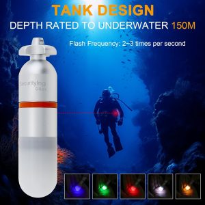 2Pcs Scuba Dive Strobe Signal Light, Mini Tank Light Night Dive Marker Light, Underwater 150M LED Flashing Safety Light Beacon Diving Light with AAA Battery (Blue)