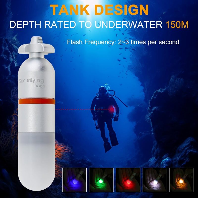 2Pcs Scuba Dive Strobe Signal Light, Mini Tank Light Night Dive Marker Light, Underwater 150M LED Flashing Safety Light Beacon Diving Light with AAA Battery (Blue)
