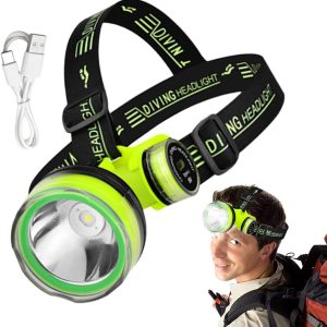 Waterproof Led Head Lamp, Scuba Gear Dive Head Light Underwater Flashlight, IPX8 Waterproof USB Rechargeable Scuba Diving Gear Diving Light, 350M Lighting Distance 2 Lighting Modes