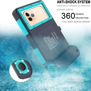 Professional [15m/50ft] Snorkeling Underwater Phone case Swimming Diving Case Photo Video Waterproof Protective Housing for Galaxy and iPhone Series Smartphones with Lanyard Teal