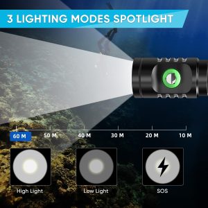 WINDFIRE Dive Lights Scuba Diving Flashlight, 5000LM Scuba Dive Light Rechargeable, IPX8 Waterproof Flashlight Underwater Lights, 3 Modes Diving Torch with Power Indicator for Night Diving