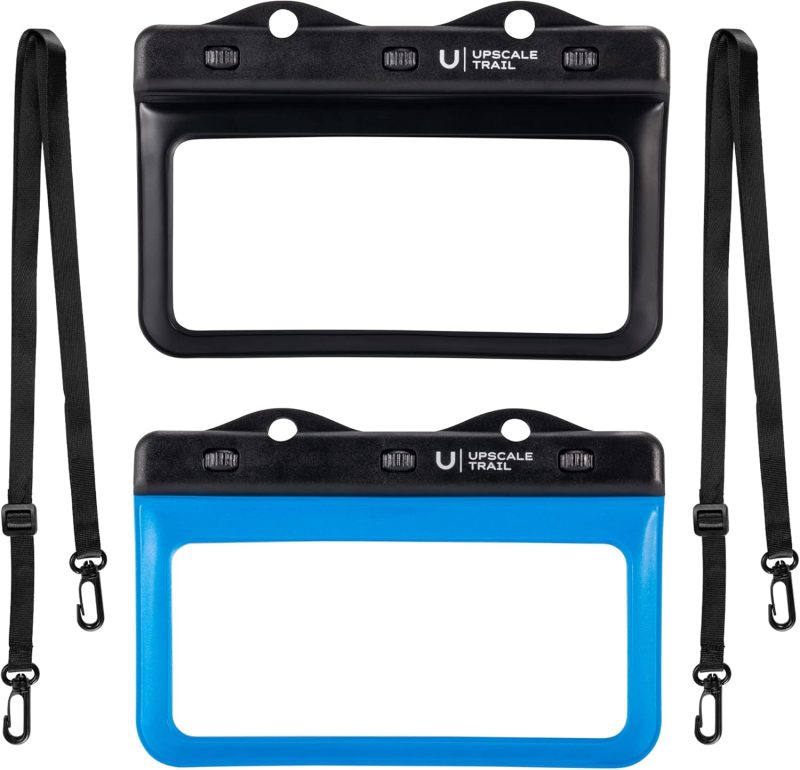 Horizontal Waterproof Phone Pouch – Blue/Black Underwater Phone Safety Case Compatible with iPhone Androids for Scuba Diving Underwater Photography Videography Swimming, Universal Size