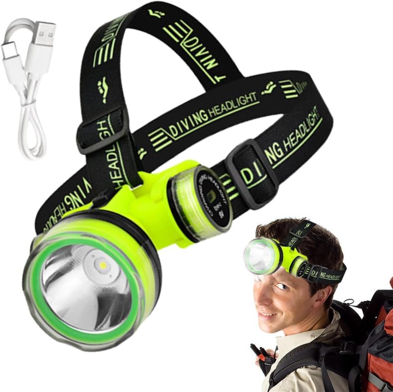 Waterproof Led Head Lamp, Scuba Gear Dive Head Light Underwater Flashlight, IPX8 Waterproof USB Rechargeable Scuba Diving Gear Diving Light, 350M Lighting Distance 2 Lighting Modes