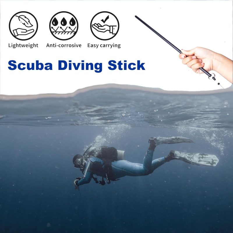 Diving Stick,Scuba Stick Pointer Lobster Tickle Stick Pointer with Retractable Gear Tethers Aluminium Alloy 13inch Tickle Tools Measurem and Underwater Shaker Noise Scuba Gear