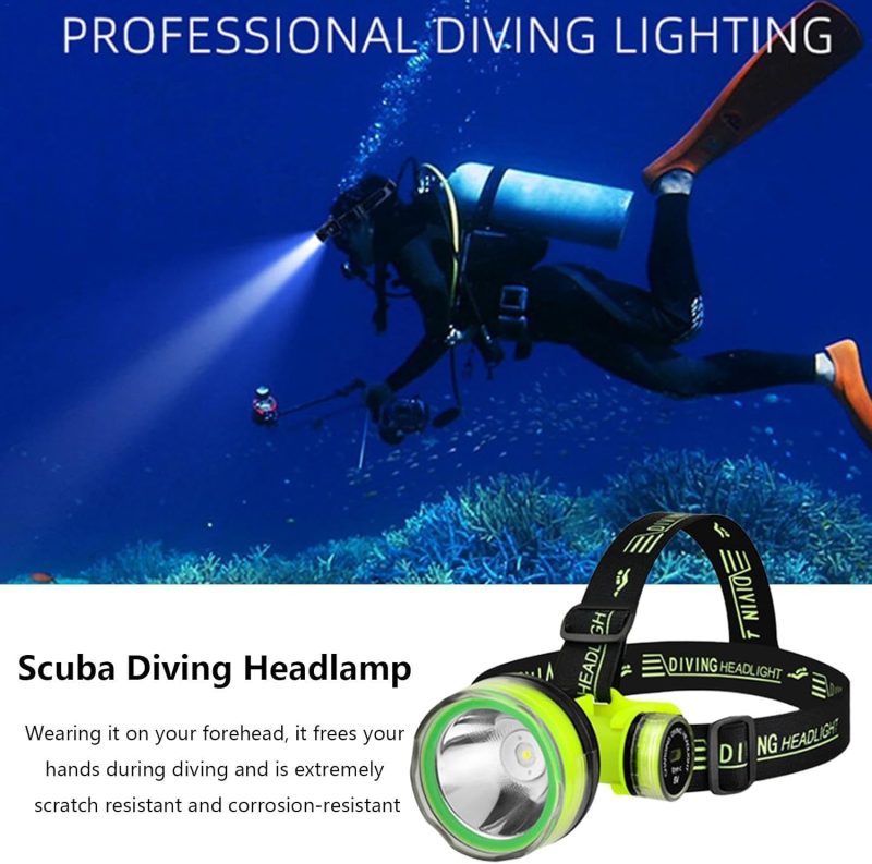 Waterproof Led Head Lamp, Scuba Gear Dive Head Light Underwater Flashlight, IPX8 Waterproof USB Rechargeable Scuba Diving Gear Diving Light, 350M Lighting Distance 2 Lighting Modes