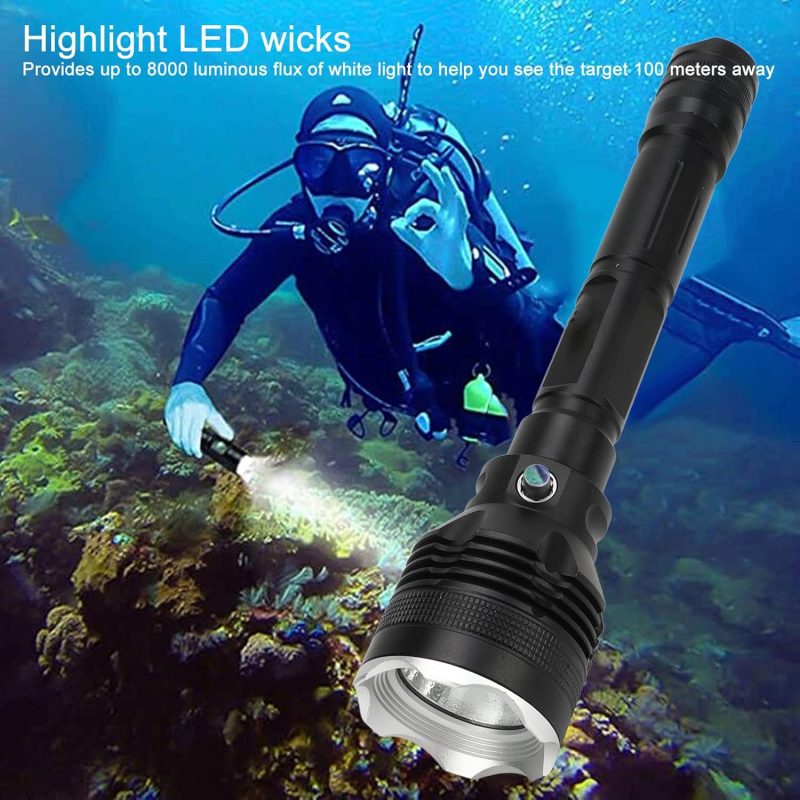 Scuba Diving Flashlight Powerful 8000LM LED Torch, IPX8 Waterproof, 3 Lighting Modes, Essential Gear for Underwater Explorers, Reliable Dive Companion