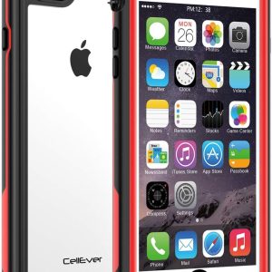 CellEver Waterproof Case for iPhone SE 2020 / iPhone 8 / iPhone 7, 4.7-Inch, Clear Waterproof IP68 Certified Shockproof Sandproof Snowproof Full Body Sealed Protective Transparent Cover KZ (Red)