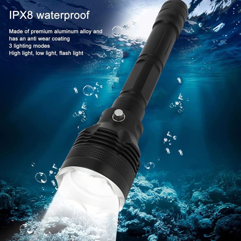 Scuba Diving Flashlight Powerful 8000LM LED Torch, IPX8 Waterproof, 3 Lighting Modes, Essential Gear for Underwater Explorers, Reliable Dive Companion