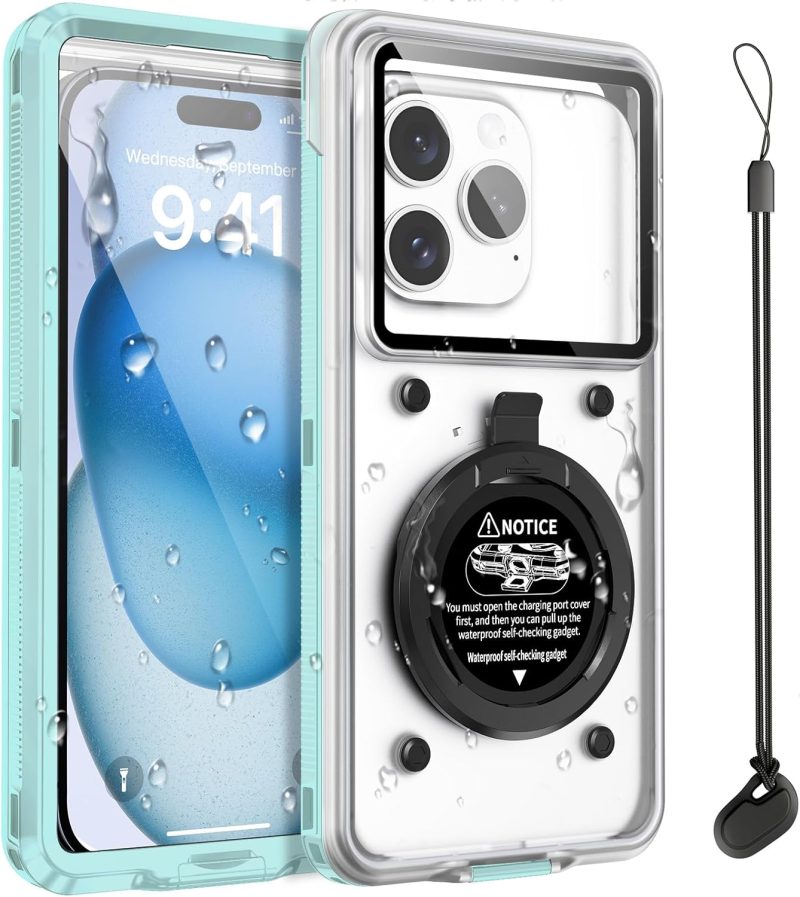 Beasyjoy Waterproof Phone Case, Underwater Snorkeling Diving Phone Case, Universal Self-Check Water Proof Case Up to 6.9 Inch for iPhone 15/14/13/12/11 and Samsung S24/S23/S22/Google Series - Black