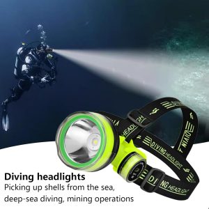 Waterproof Led Head Lamp, Scuba Gear Dive Head Light Underwater Flashlight, IPX8 Waterproof USB Rechargeable Scuba Diving Gear Diving Light, 350M Lighting Distance 2 Lighting Modes