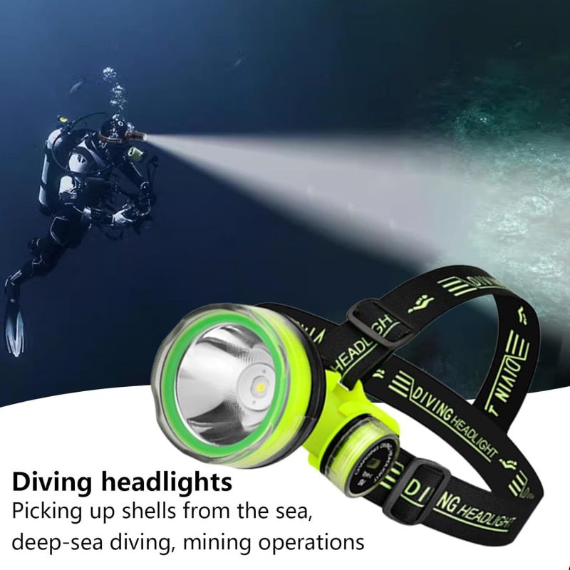 Waterproof Led Head Lamp, Scuba Gear Dive Head Light Underwater Flashlight, IPX8 Waterproof USB Rechargeable Scuba Diving Gear Diving Light, 350M Lighting Distance 2 Lighting Modes