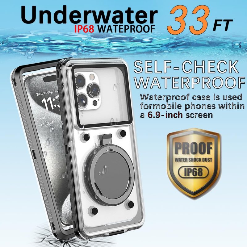Waterproof Phone Case/Pouch,[15m/50ft] Photo&Video Self-Check Underwater Pouch Dry Bag Beach Travel Essentials Snorkeling Case for iPhone 15 14 13 11 12/Samsung S24/LG,Google/Xiaomi/Nokia/Motorola