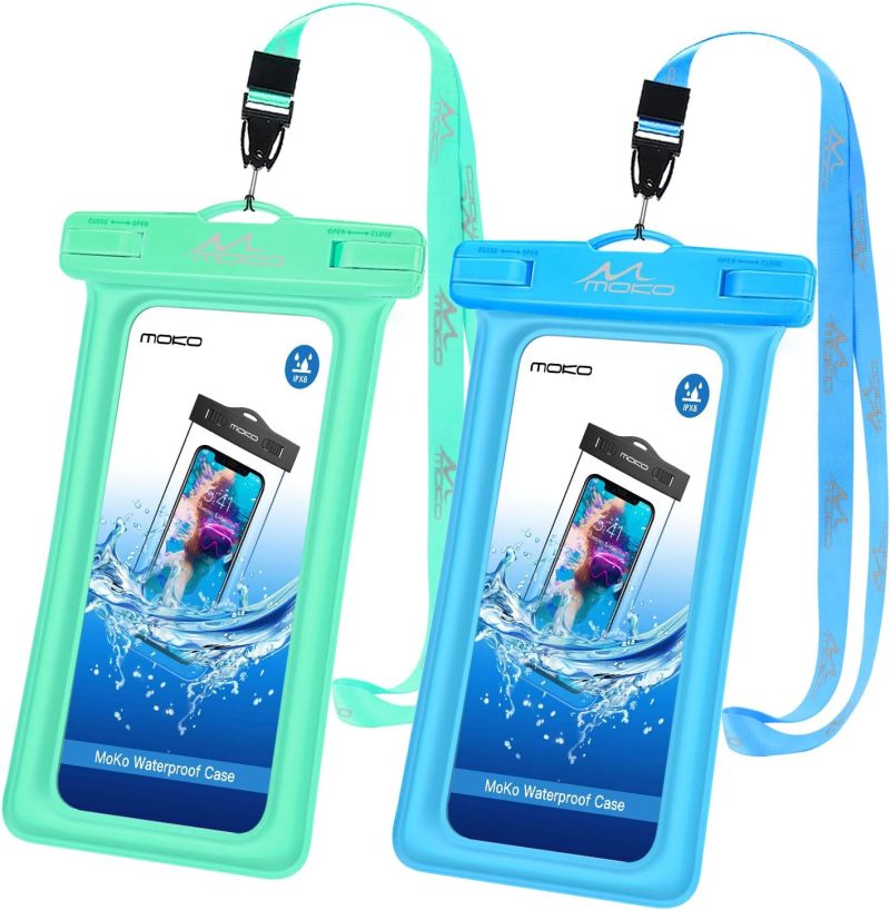 MoKo Floating Waterproof Phone Pouch 2Pack Compatible with iPhone 14 13 12 11 Pro Max X/Xr/Xs/SE 3, Samsung S21/S10/S9/S8