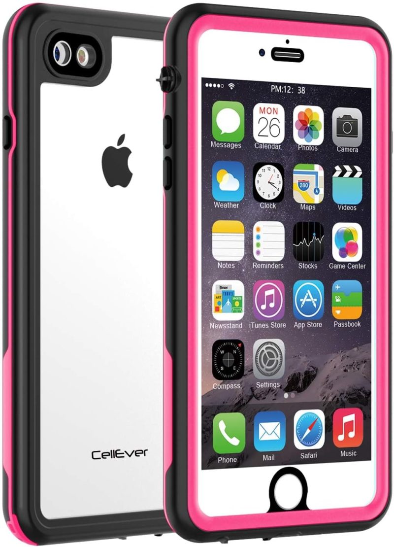 CellEver Waterproof Case for iPhone SE 2020 / iPhone 8 / iPhone 7, 4.7-Inch, Clear Waterproof IP68 Certified Shockproof Sandproof Snowproof Full Body Sealed Protective Transparent Cover KZ (Red)