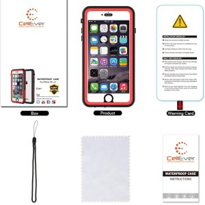 CellEver Waterproof Case for iPhone SE 2020 / iPhone 8 / iPhone 7, 4.7-Inch, Clear Waterproof IP68 Certified Shockproof Sandproof Snowproof Full Body Sealed Protective Transparent Cover KZ (Red)