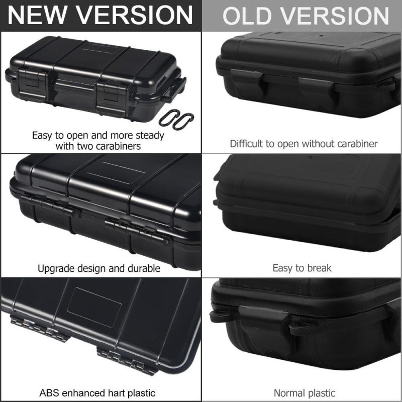 Waterproof Box Shockproof Dry Storage Box, Hard Plastic Protective Grip Carry Touch Phone Case + Foam + Handle for Fishing Camping Hiking (Small -Black)