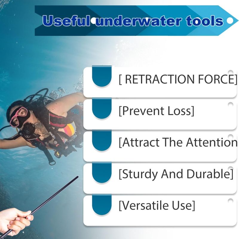 Diving Stick,Scuba Stick Pointer Lobster Tickle Stick Pointer with Retractable Gear Tethers Aluminium Alloy 13inch Tickle Tools Measurem and Underwater Shaker Noise Scuba Gear