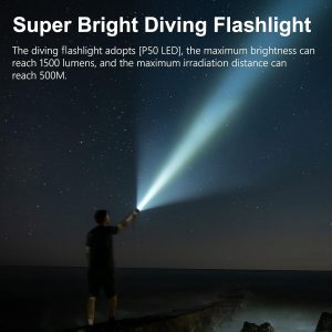 Diving Flashlight,Dual Lights 1500 Lumen Waterproof Diving Torch,Dive Lights Underwater 40M LED Flashlight,for Under Water Deep Sea Cave