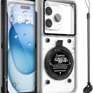 Beasyjoy Waterproof Phone Case, Underwater Snorkeling Diving Phone Case, Universal Self-Check Water Proof Case Up to 6.9 Inch for iPhone 15/14/13/12/11 and Samsung S24/S23/S22/Google Series - Black