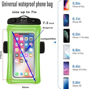 Universal 100 Feet Waterproof Phone Pouch Floating Case with Arm Band for iPhone 13 12 11 Pro Max XS XR X 8 7 6S Plus Samsung Google LG Phone up to 7 Inch (Pack of 2) (Blue+Green)