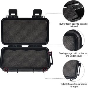 Waterproof Box Shockproof Dry Storage Box, Hard Plastic Protective Grip Carry Touch Phone Case + Foam + Handle for Fishing Camping Hiking (Small -Black)